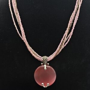 Premier Designs Brand Pink Beaded Necklace with Silver Accents